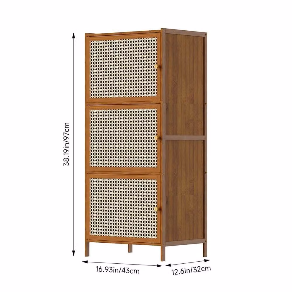 PAWNORA Modern 3-Tier Wooden Storage Cabinet with Hinged Doors in Brown – 2