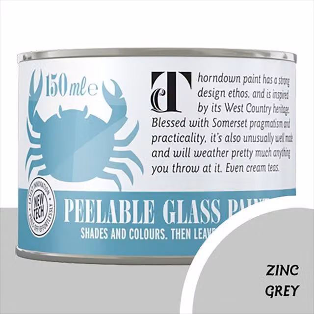 Thorndown Zinc Grey Peelable Glass Paint in Satin Matt Grey