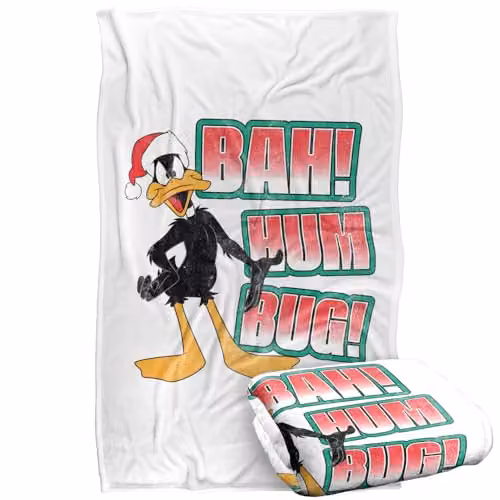 Warner Bros. Looney Tunes Daffy Duck Bah Humbug Super Soft Fleece Throw Blanket, Multicolour, W/D/H: 91 x 147 cm