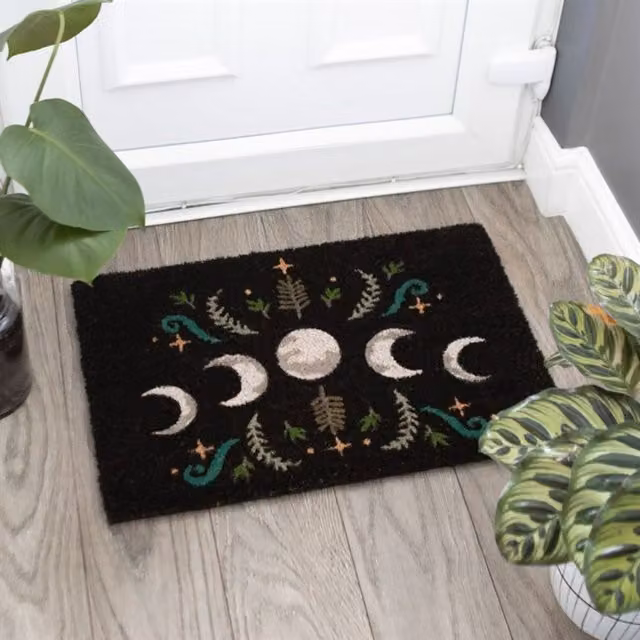 KDMK Black Dark Forest Moon Phase Welcome Doormat