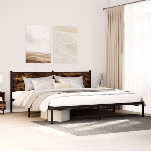 Berkfield Home Metal Bed Frame in Smoked Oak Brown, W/D/H: 200 x 200 cm – 1