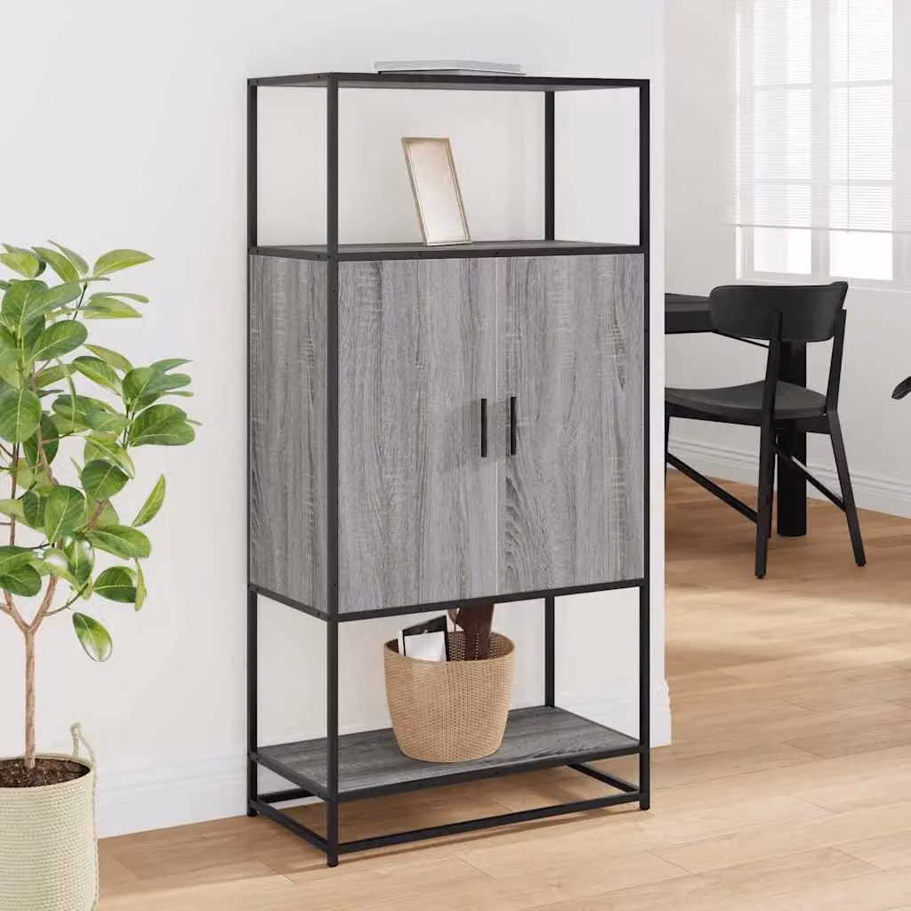 Berkfield Home Grey Sonoma Highboard in Engineered Wood and Metal, W/D/H: 68 x 35 x 139 cm – 3