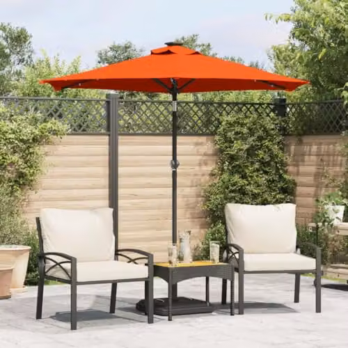 vidaXL Garden Parasol with LEDs and Steel Pole, Terracotta, W: 225 cm, D: 225 cm, H: 212 cm – 2