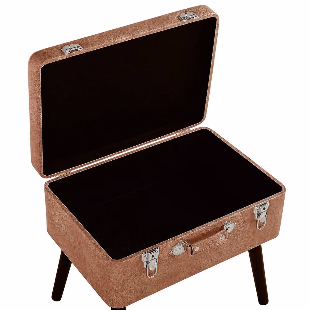 Wyld and Coco Buttoned Storage Stool in Brown Faux Leather with Vintage Suitcase Design, W/D/H: 46 x 36 x 52 cm – 5