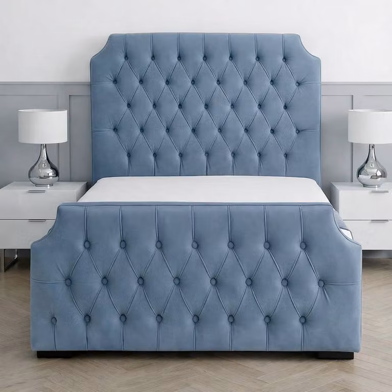Living Comfort Bedz Westminster King Size Upholstered Velvet Gas Lift Storage Bed in Light Blue