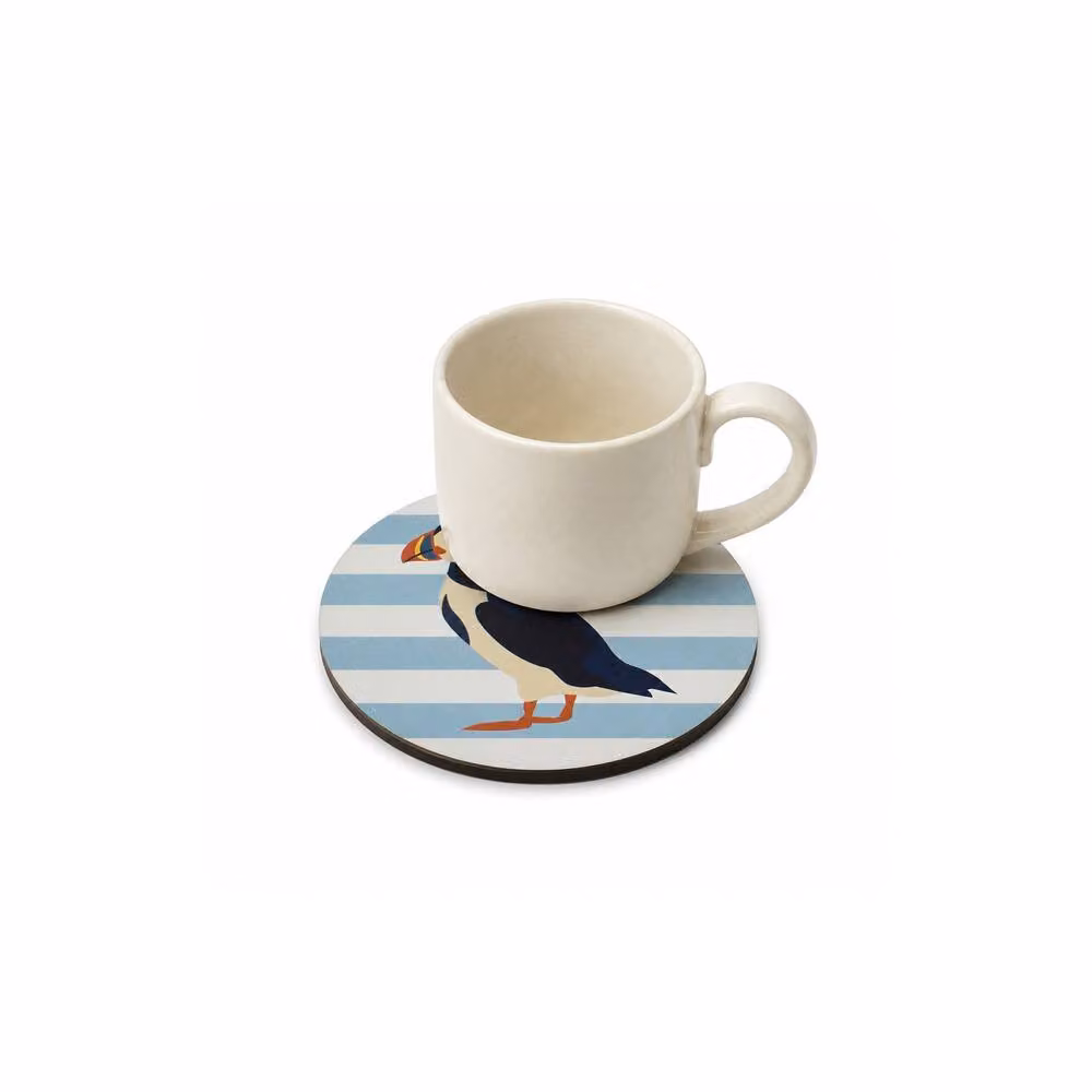RSPB Puffin Single Ceramic Round Coaster in Blue and Multicolour – 2