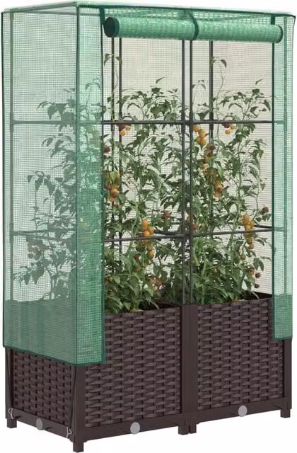 Berkfield Home Raised Bed with Greenhouse Cover in Brown Rattan Look, W/D/H: 80 x 40 x 138 cm – 1