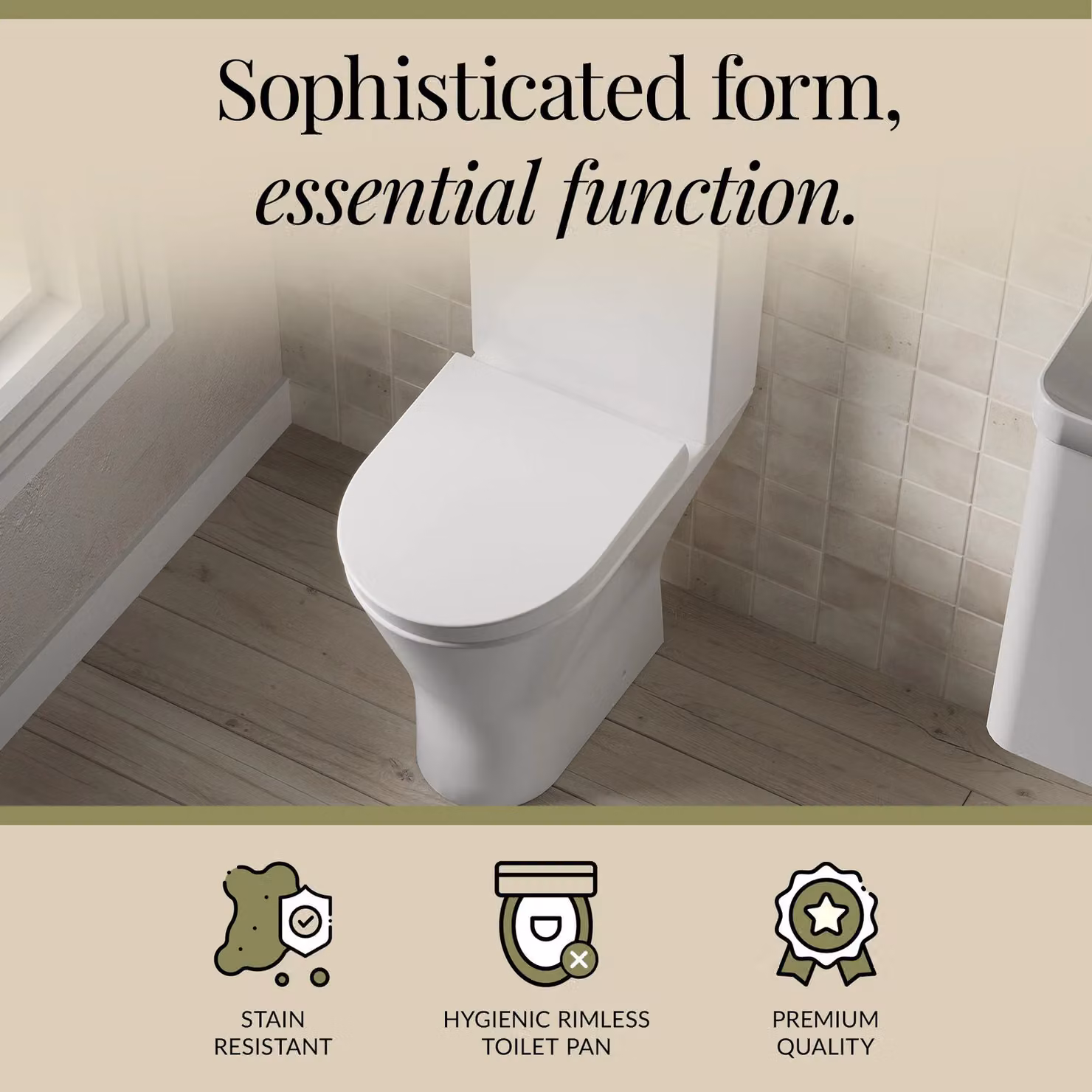 Balterley White Comfort Height Rimless Toilet Pan, Cistern and Soft Close Seat, W/D/H: 38.0 x 84.5 x 60.5 cm – 3