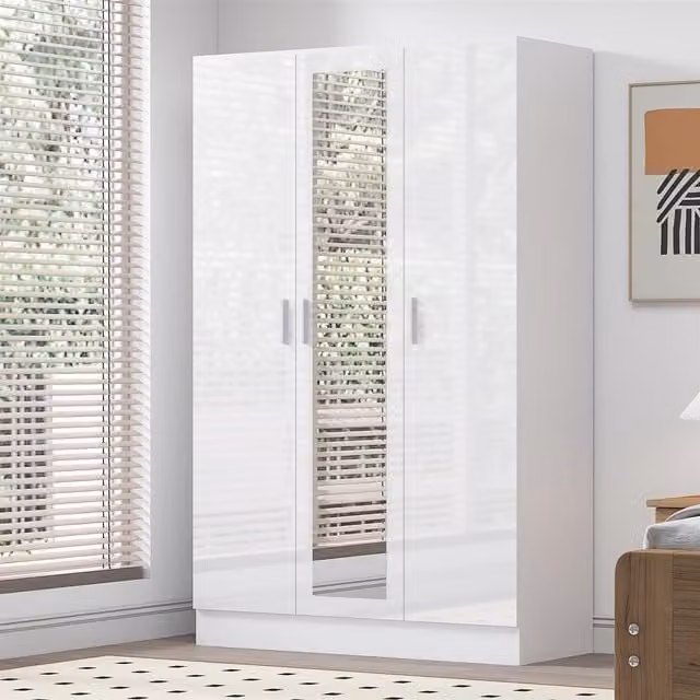 Reflect 3 Door Mirrored Wardrobe in White Gloss and Matt, H 180 x W 113 x D 47 cm – 1