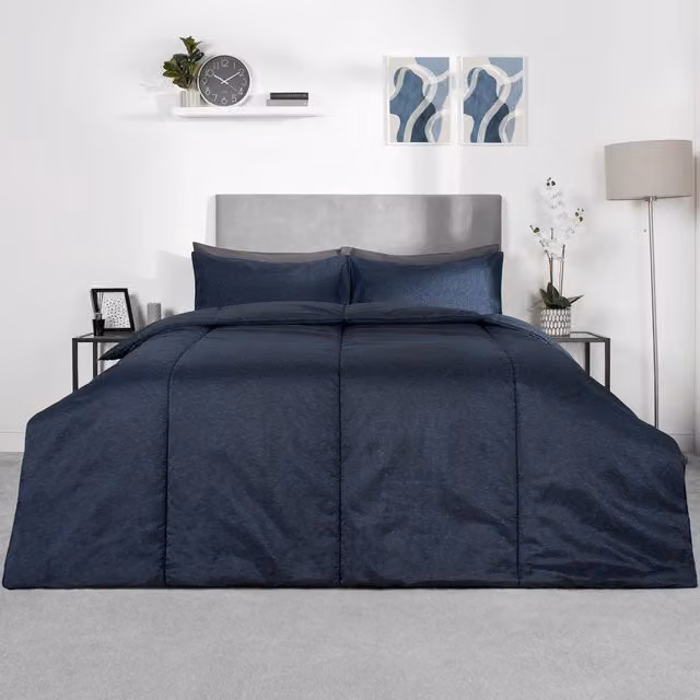 OHS Blue 10.5 Tog Hollow Fibre Coverless Duvet and Pillowcase Set
