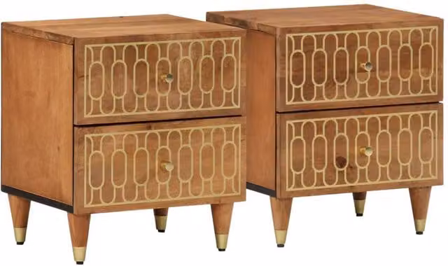 Berkfield Home Set of 2 Brown Mango Wood Bedside Cabinets, W/D/H: 40 x 33 x 46 cm