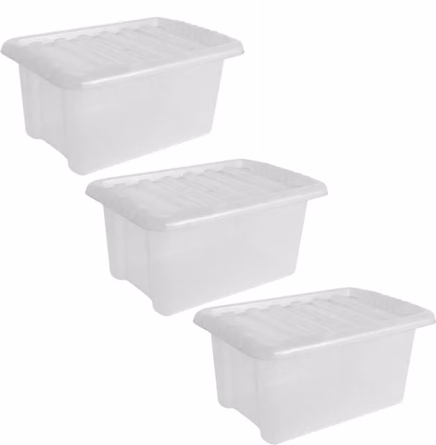 Marco Paul Stackable Plastic Storage Box, 30L, Transparent, Pack of 3