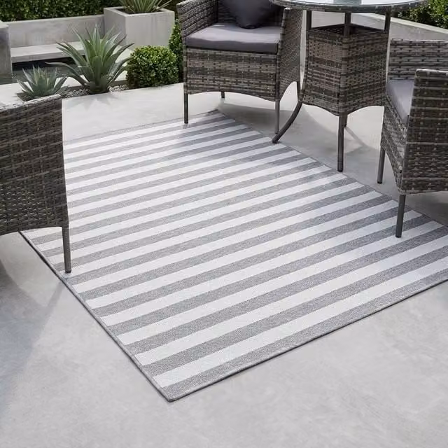 Garden Greatness Striped Woven Outdoor Rug in Grey and Multicolour, W/D: 75 x 45 cm