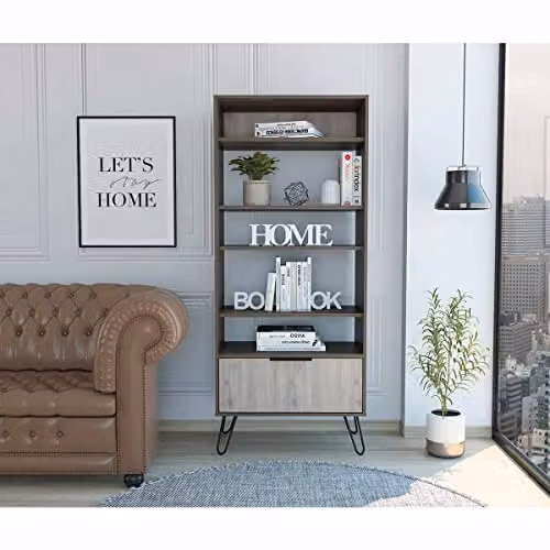 Core Products Nevada Smoked Oak Display Bookcase with Hinged Door and Internal Shelves, W/D/H: 72.3 x 38.0 x 171.2 cm – 3