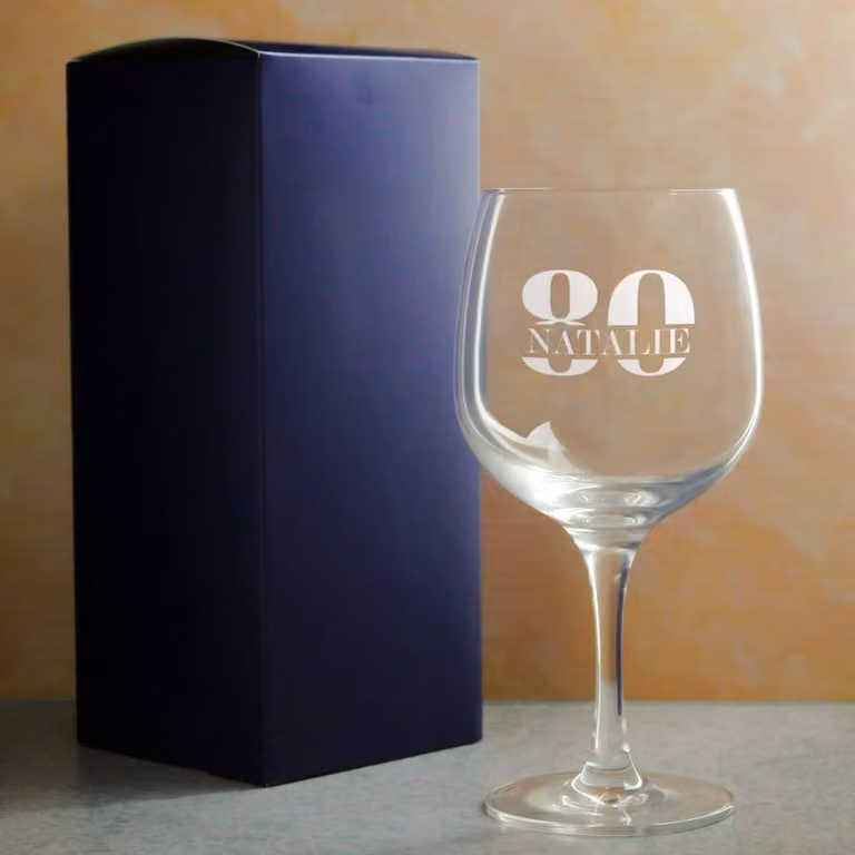 Uniqueful Personalised 80th Birthday Spanish Gin Copa Balloon Cocktail Glass in Clear