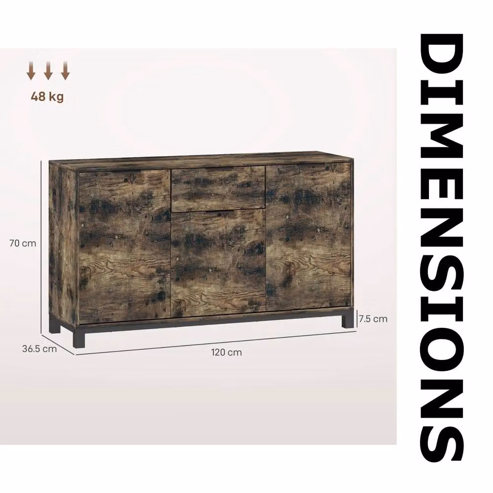 FURNOS Industrial Multipurpose Sideboard Buffet Cabinet in Brown – 4