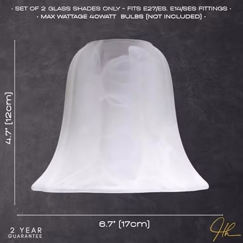 Happy Homewares Pair of White Alabaster Glass Lamp Shades with Classic Round Shape for E14 and E27 Bases, H 17 cm x W 12 cm – 2