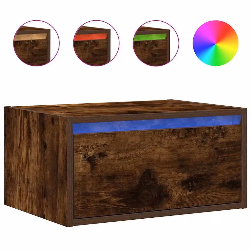 Berkfield Home Wall-mounted Bedside Cabinet with Integrated LED Lights in Smoked Oak Brown – 1