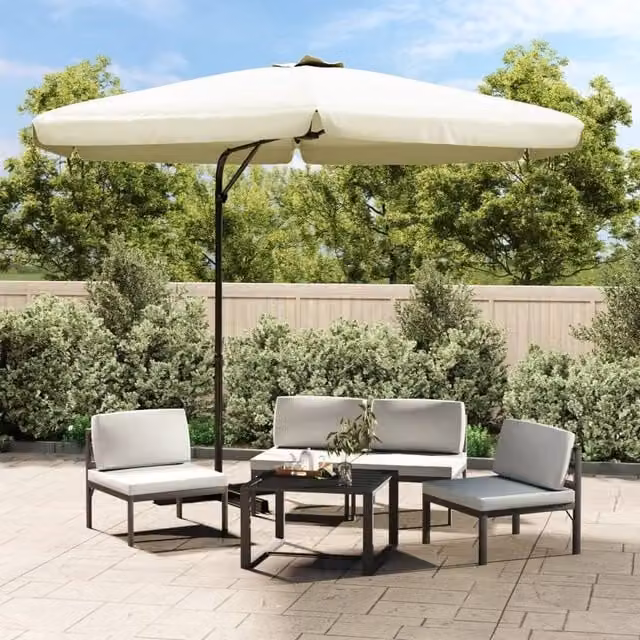 Berkfield Home Outdoor Parasol with Steel Pole, Sand White, 300 cm