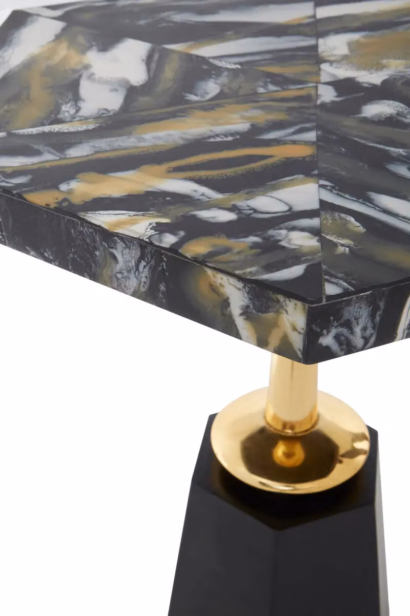 Orsina Modern Hexagonal Side Table with Golden Aluminum Stand and Black Horn Top – 4