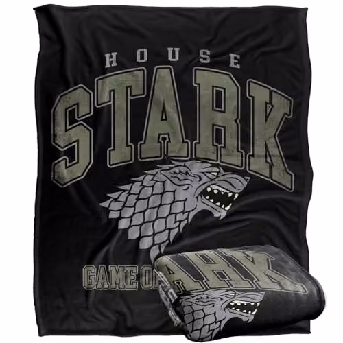 Warner Bros. Game of Thrones Varsity Stark Silky Touch Super Soft Fleece Throw Blanket, Multicolour, W: 127.0 cm, D: 152.4 cm, H: 1.0 cm – 1