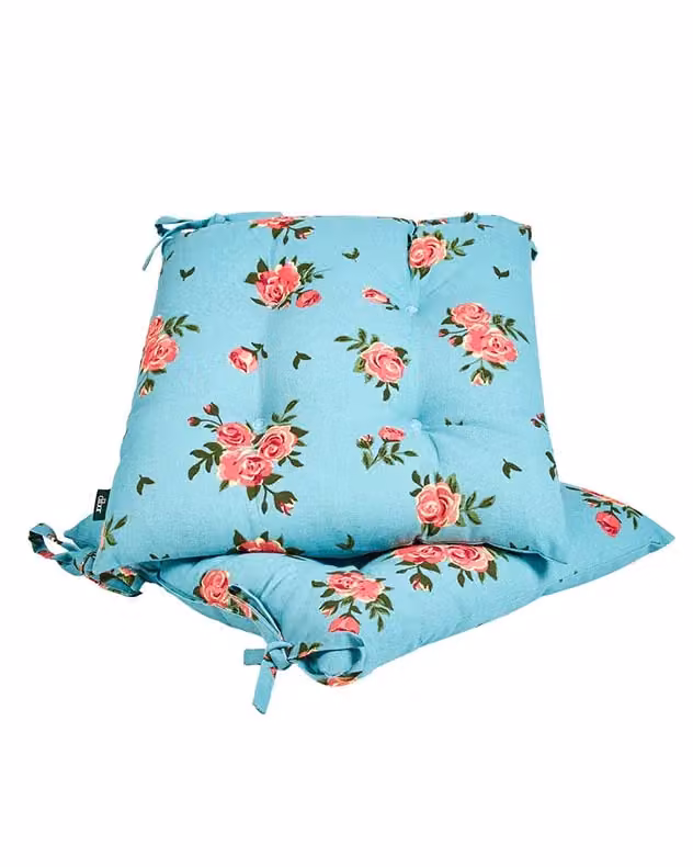 Dibor Set of 2 Blue and Pink Floral Square Outdoor Garden Chair Seat Pad Cushions, W/D/H: 40 x 40 x 40 cm – 2
