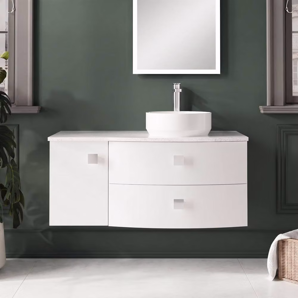 Balterley Modern Wall Mounted Bathroom Vanity Unit with Soft Close Doors and Internal Drawers, White, W: 100 cm, D: 53.5 cm, H: 44.6 cm – 2