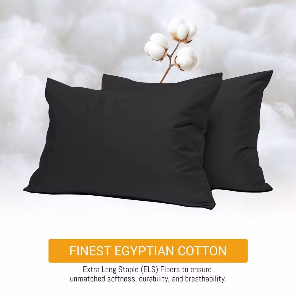 Grace 100% Egyptian Cotton Standard Pillowcase Pack of 2 with Envelope Closure in Black – 2