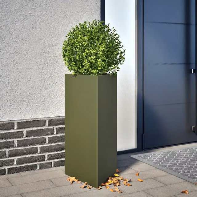 Berkfield Home Garden Steel Planters, 2 Pack, Olive Green, W: 40 cm, D: 34.5 cm, H: 70 cm