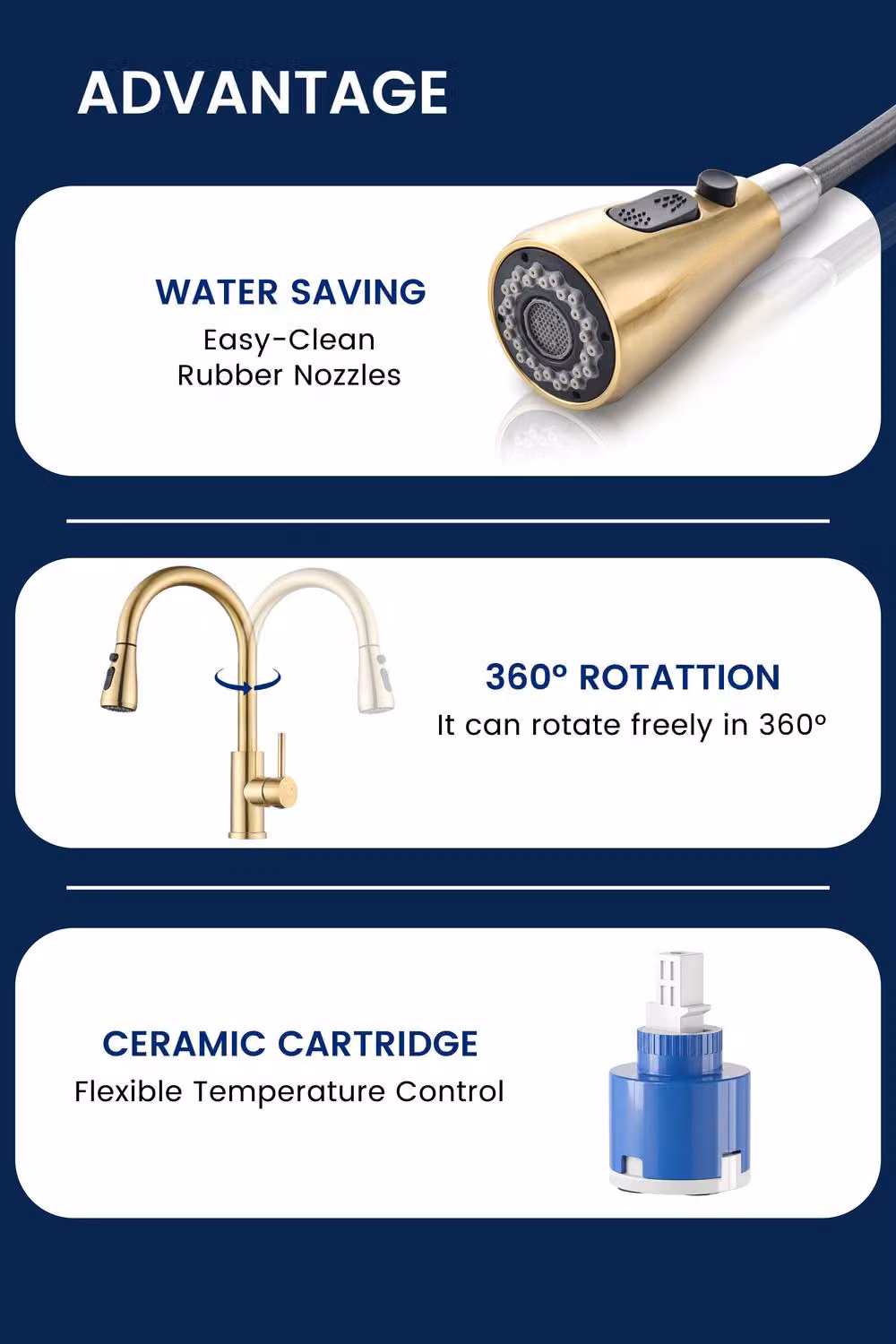 JANLEMNY Brushed Gold Kitchen Mixer Tap with Single Lever and 3-Mode Pull-Out Spray Spout – 4