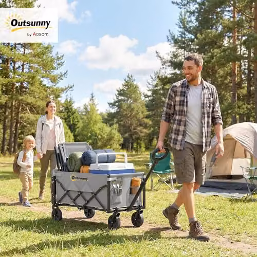 Outsunny 60L Foldable Festival Trolley with Wheels and Drop-Down Tailgate, Grey – 2