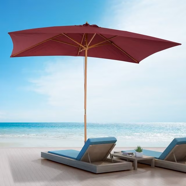 Outsunny Red Wooden Garden Parasol with Polyester Sun Shade