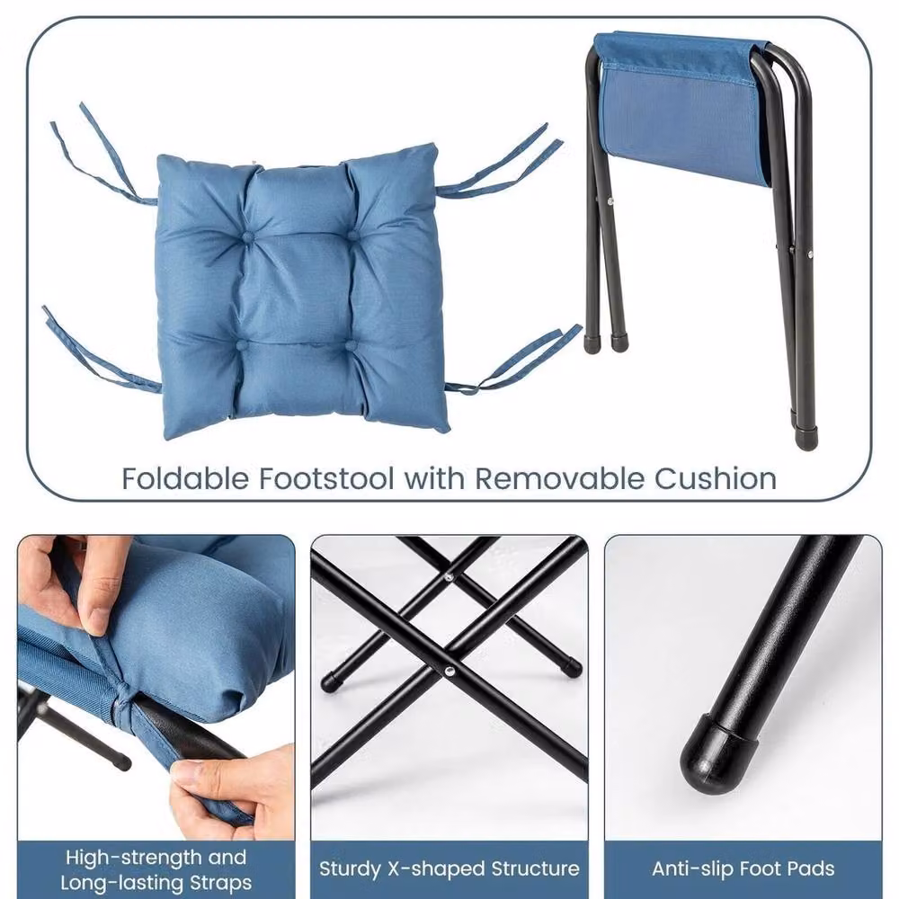 VOGREX Blue Lazy Lounge Chair with Ottoman and Microfibre Cushions and Powder Coated Steel Frame – 4