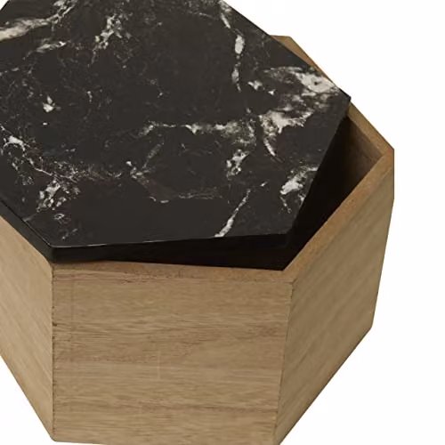 Premier Housewares Black and White Marble Effect Hexagonal Wooden Trinket Box with Lid W/D/H: 16.0 x 11.0 x 18.0 cm – 2