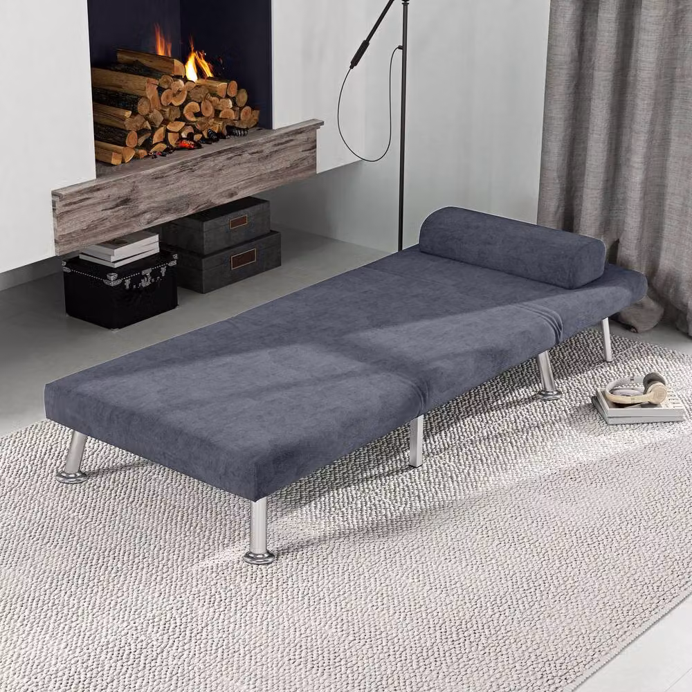 STILVORA 3-in-1 Grey Velvet Sleeper Chair Bed with Metal Frame and Armrests – 9