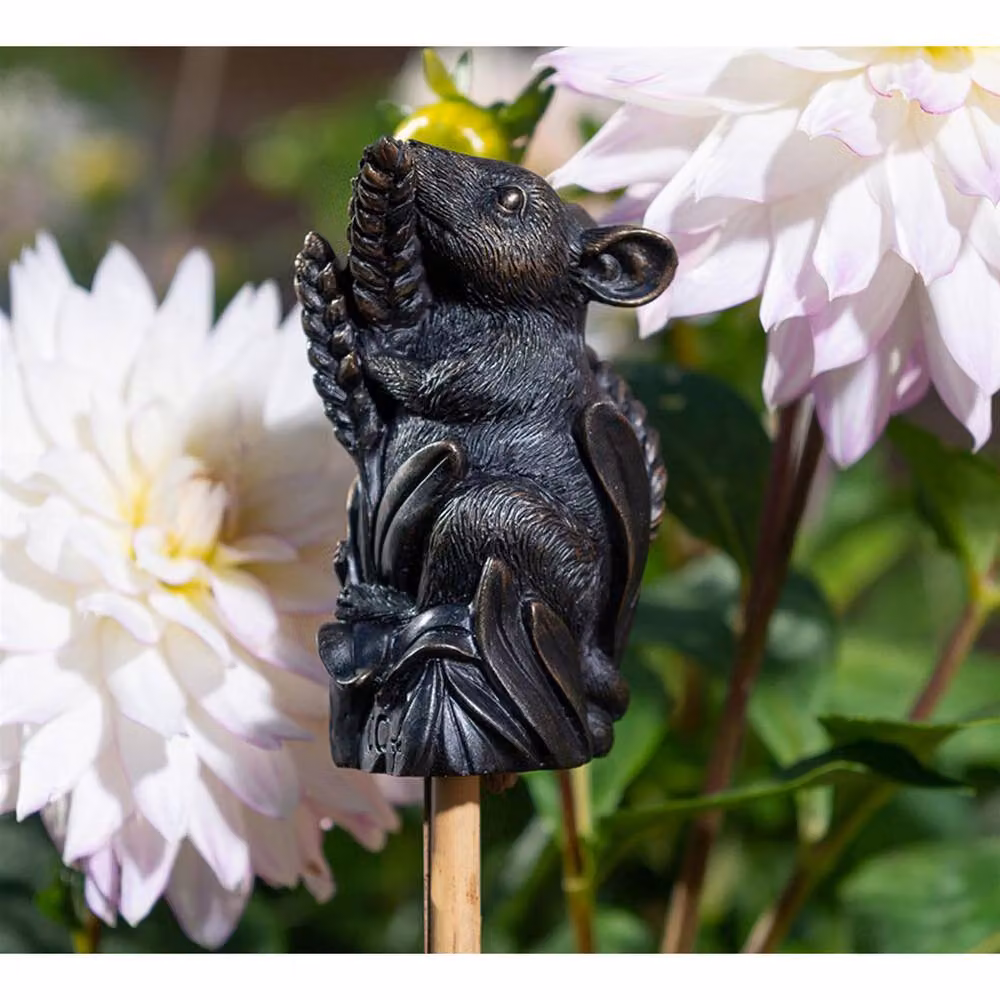 Jardinopia Harvest Mouse On Corn Cane Stake Topper in Bronze, W: 4.5 cm, H: 9 cm, D: 4 cm – 4