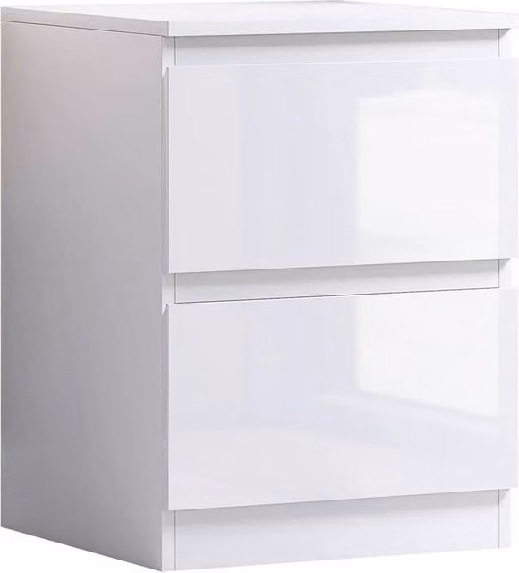 VOGREX White Gloss Handleless 2 Drawer Nightstand