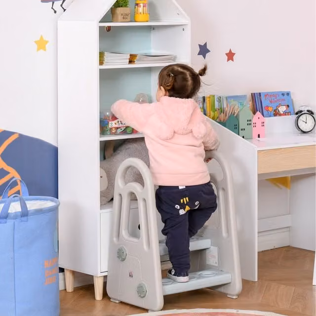 HOMCOM Two-Step Stool for Kids and Toddlers with Handle, Grey