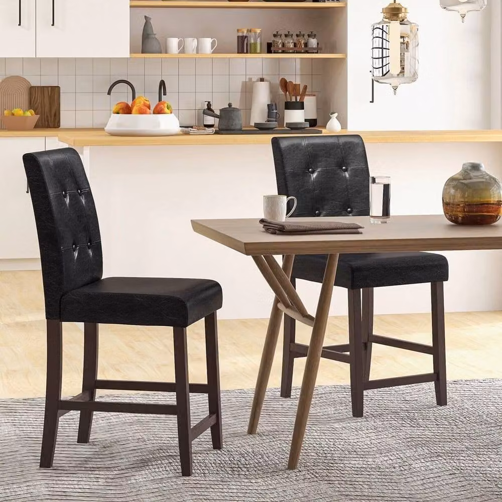 VOGREX 2 Pack Black Button Tufted Synthetic Leather Upholstered Counter Bar Stools – 4