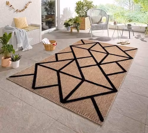Desire Rugs Harper Machine Woven Geometric Indoor Outdoor Area Rug, Black, W: 200 cm, L: 290 cm