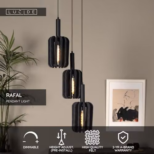 Lucide RAFAL Grey Fabric Pendant Light, Diameter: 50 cm – 2