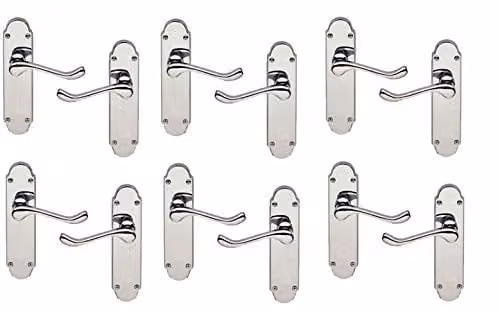 Golden Grace Victorian Scroll Door Handles in Polished Chrome, 6 Pairs