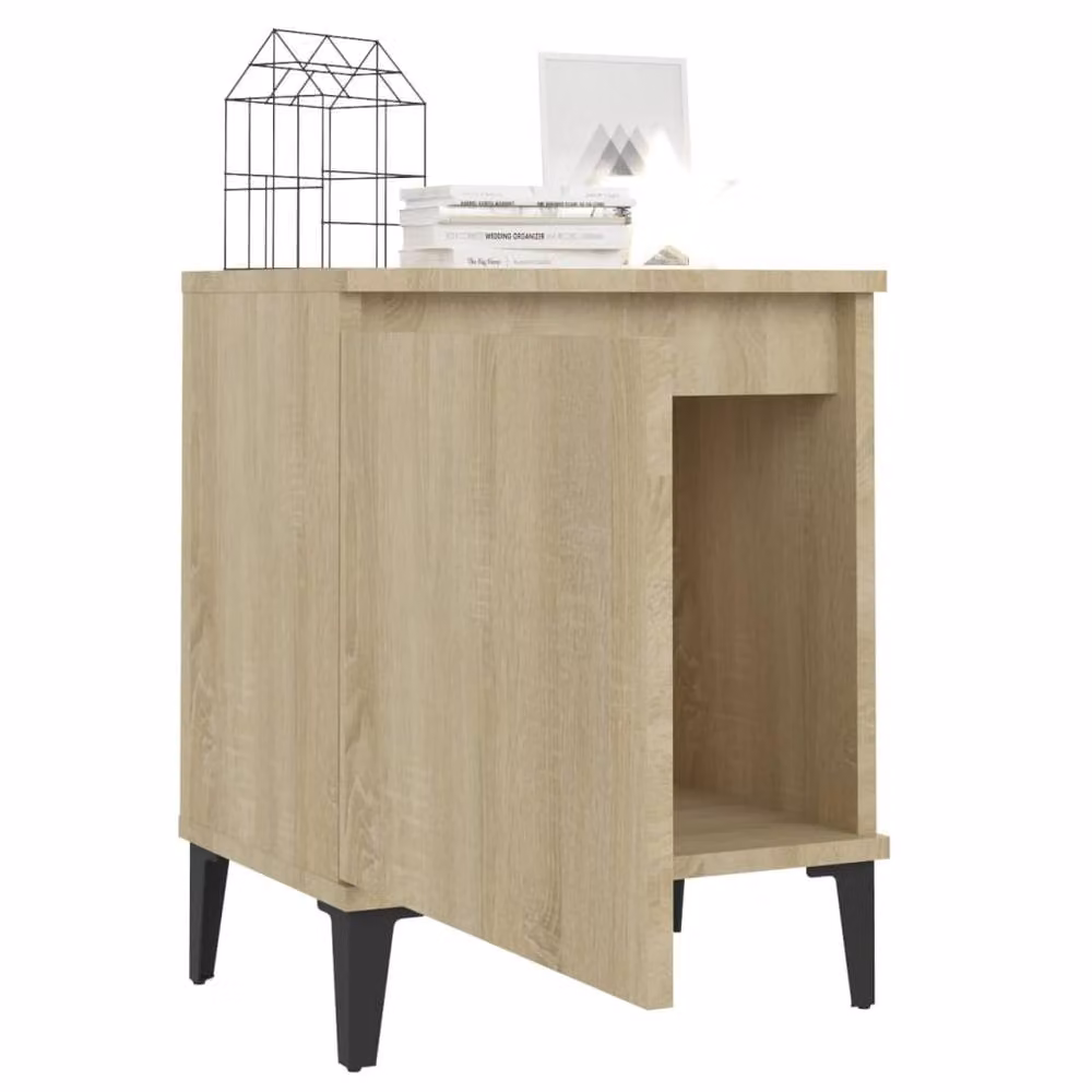 Berkfield Home Bed Cabinets with Metal Legs, 2 Pieces, Sonoma Oak in Light Tan, W/D/H: 40 x 30 x 50 cm – 3