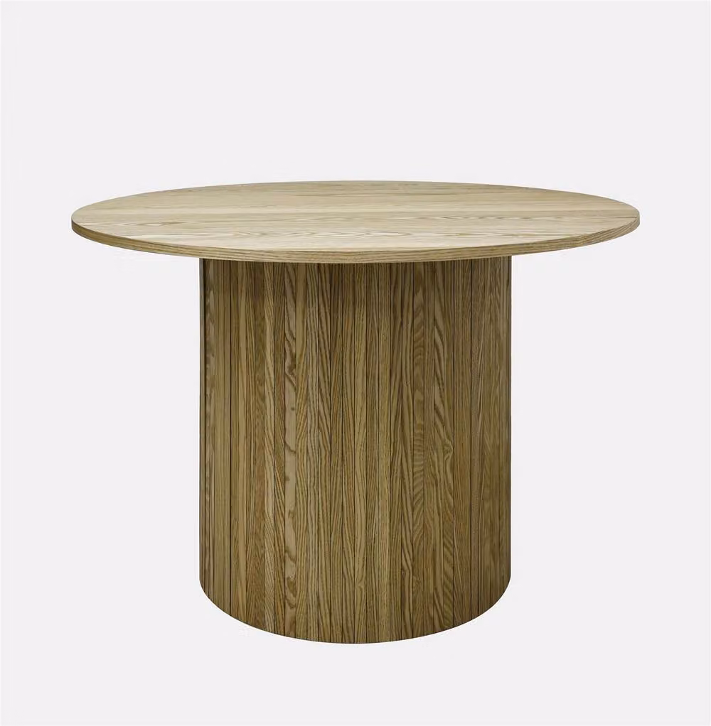 OHS Madison Ribbed Round Dining Table in Light Oak Wood Effect with Beige Matt Finish – 2