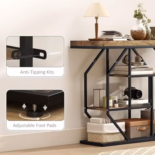 HOMCOM Industrial 4-Tier Console Table in Brown with Metal Frame, W/D/H: 100 x 30 x 80 cm – 4