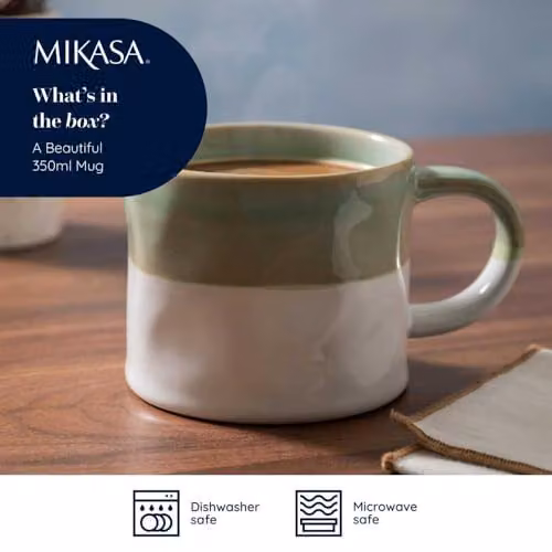 Mikasa Stoneware Mug in Green and White, 350ml – 3