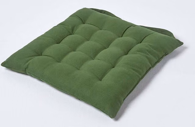 Homescapes Luxury Cotton Seat Pad in Dark Olive Green, W/D/H: 40 x 40 x 6.5 cm – 1