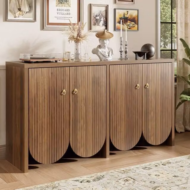 BTM Walnut Sideboard in Brown with 4 Doors and Adjustable Shelves, W/D/H: 147 x 40 x 80 cm – 1