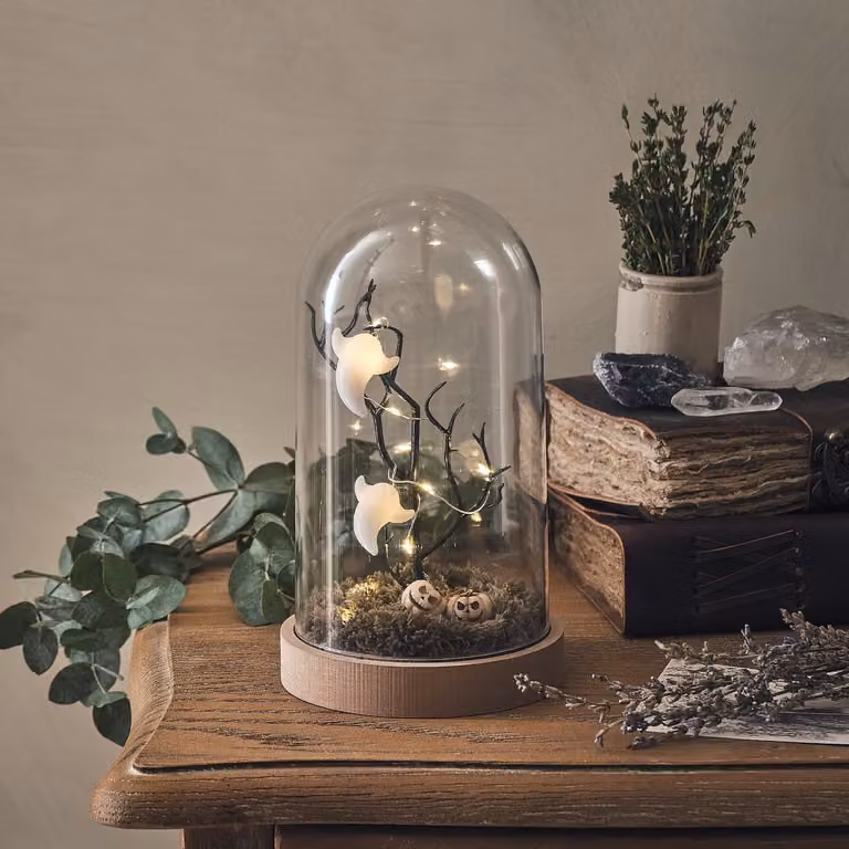 Lights4fun Spooky Ghost LED Halloween Dome Tabletop Decoration in White, Transparent and Multicolour