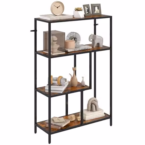 HOMCOM 4-Tier Industrial Bookshelf with Metal Frame and Open Shelves in Brown and Black, W/D/H: 77.0 x 30.0 x 116.0 cm – 1